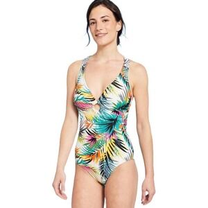 Women's Shade & Shore Plunge Ring One Piece Swimsuit Tropical Size M NWT
